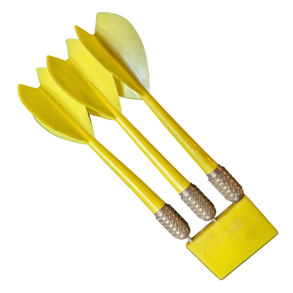 Vintage 80s MY Darts 3 Yellow Steel Tip Brass Darts Made in England Retro Sports